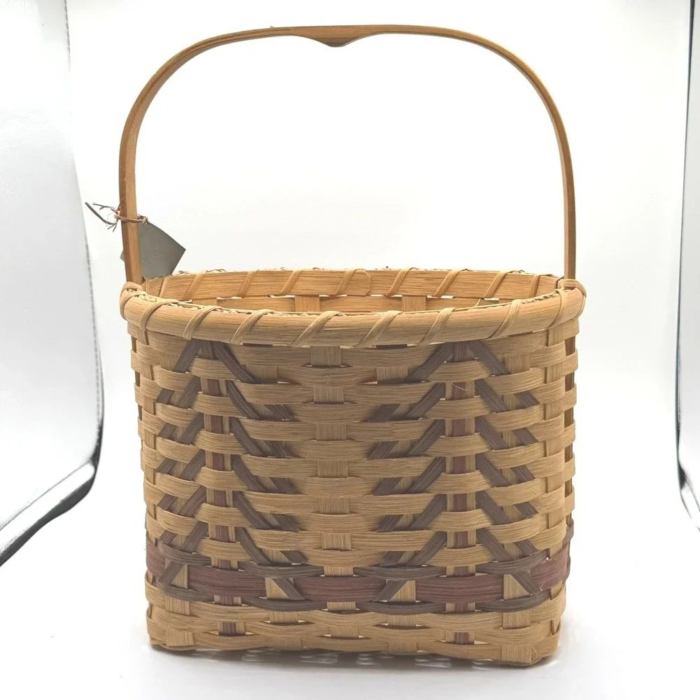 Baskets by Kathleen Handmade Pine Tree Woven Wood Basket 2004 Signed KM Boho